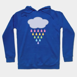 Raining Rainbow Rain Cloud in Blue Hoodie